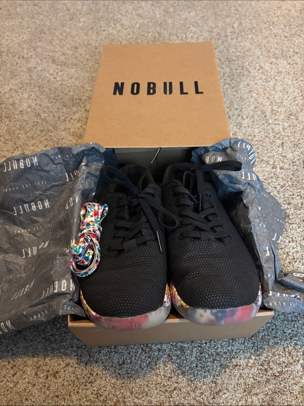 NOBULL Women’s Black Trainers with Multicolor Flower Marble Sole